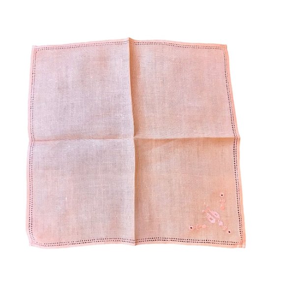 Vintage Peach Bridge Game Luncheon Tablecloth set w 3 napkins Embroidered Linen - Picture 7 of 10